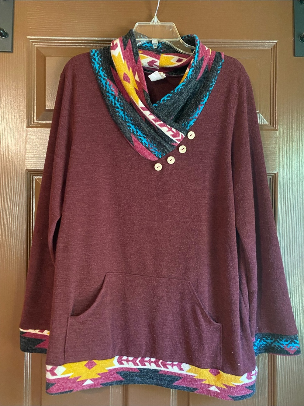 New N Forever Southwestern Cowl Neck Tunic Top 3X